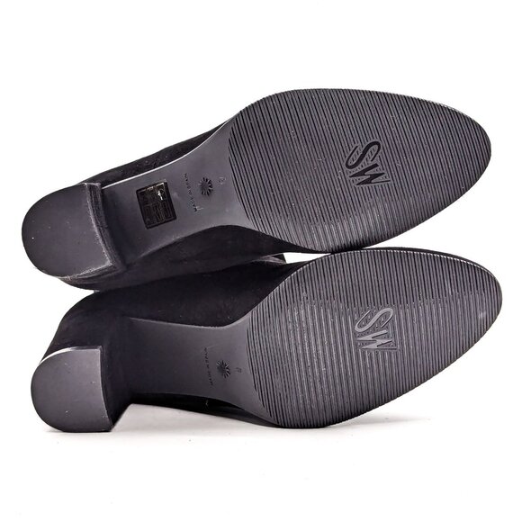 Stuart Weitzman Women Livia Black Suede Block Heel Tall Elastic Boots size 9 - Picture 4 of 11